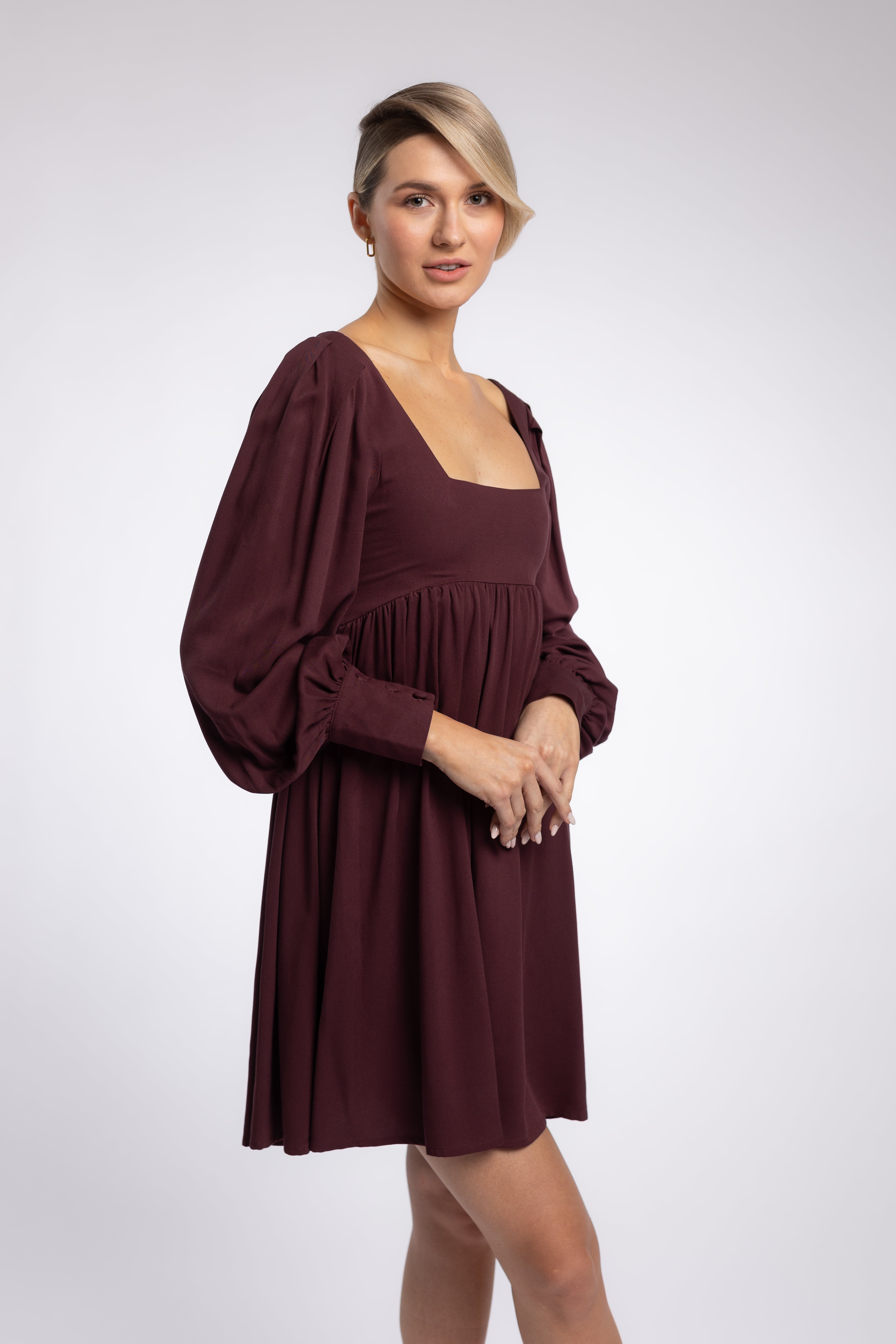 aubergine cocktail dress Modest Aubergine Tie Dress Women's Elegant Fashion 1XL