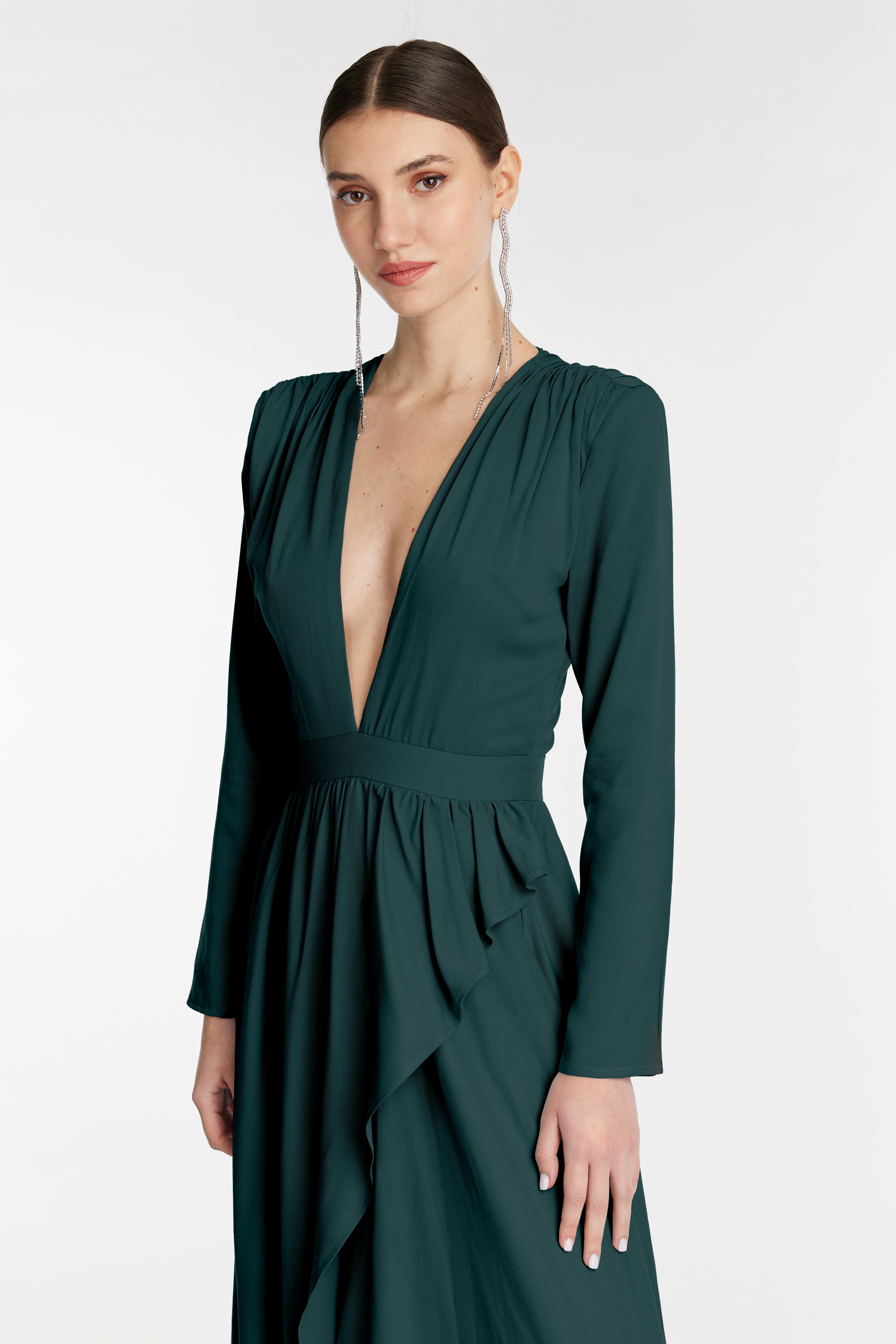 brown button midi dress Long Sleeve Button Front Midi Dress