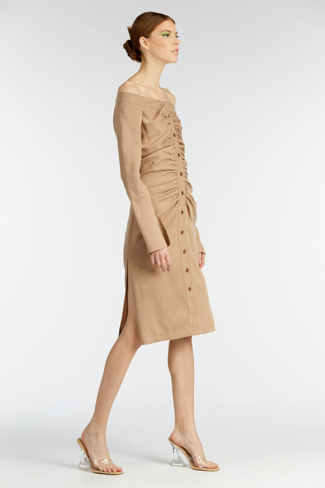 terracotta off the shoulder dress Azazie Sheath Off The Shoulder Floor-Length Stretch Satin Bridesmaid Dresses